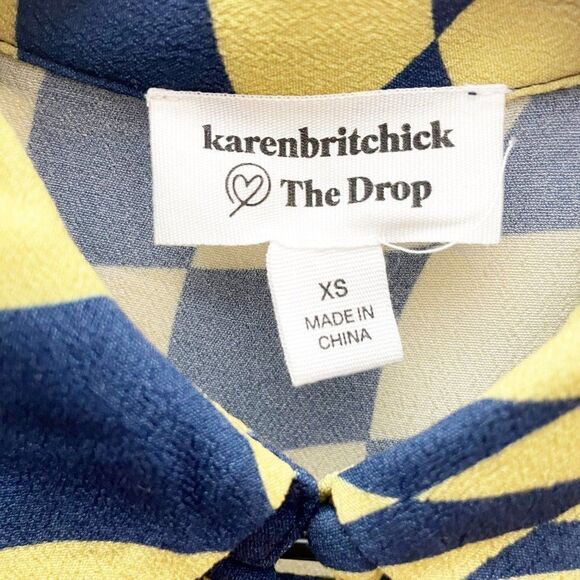 The Drop Geometric Print Midi Shirt Dress Long Sleeve Size XS Yellow Blue - Picture 8 of 9